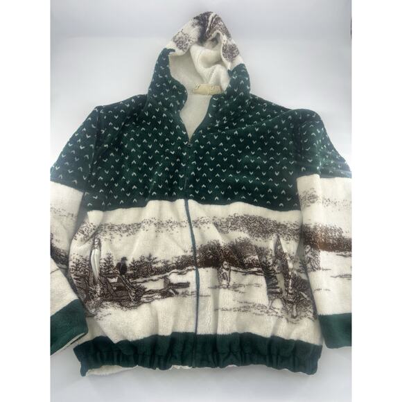 Vintage 1990s St Johns Bay Fleece Zip Up Medium Zip Cozycore Gorpcore Hooded Y2K - Picture 2 of 16